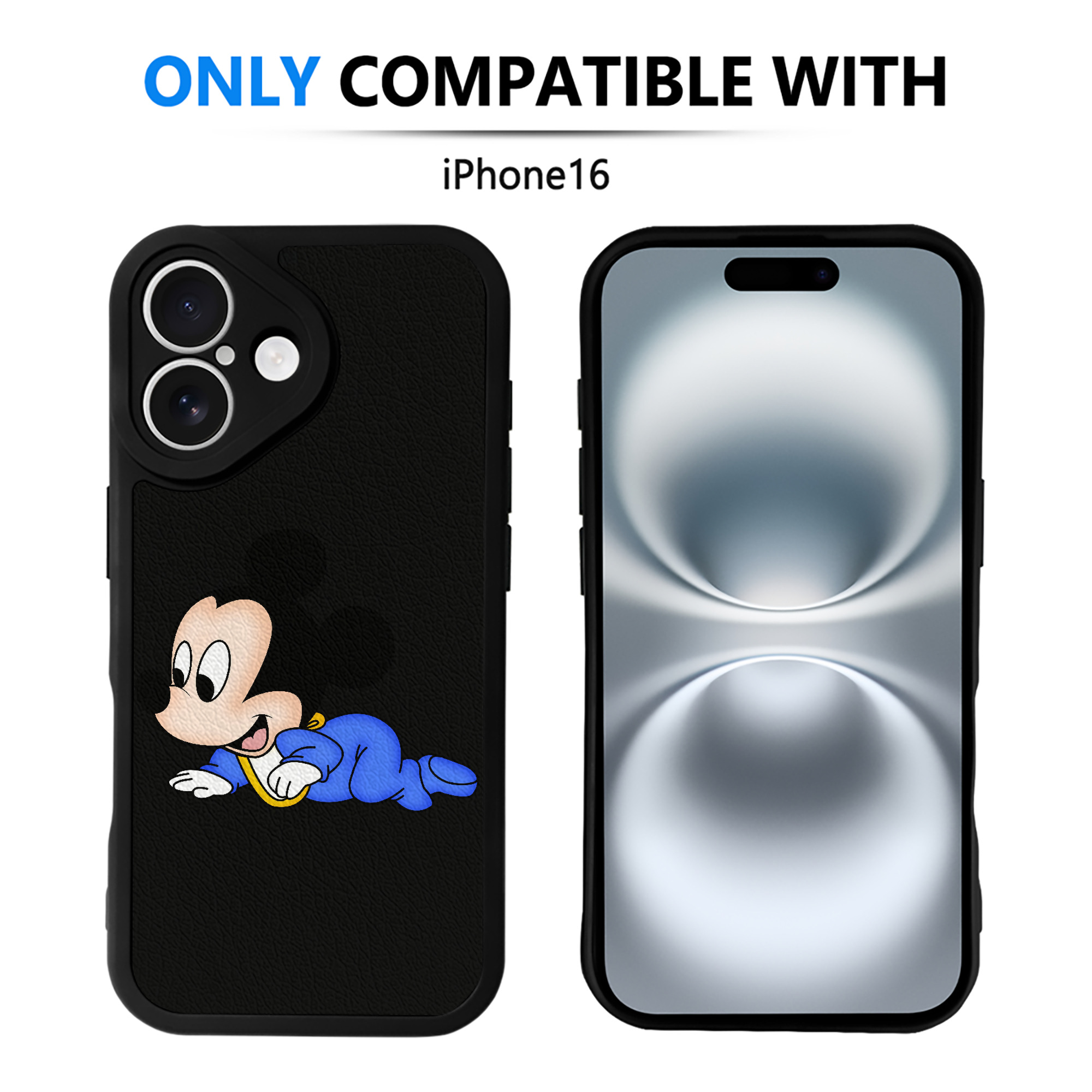 （画像用） ミッキーマウス Mickey Mouse 【iPhone 16シリーズ対応】シリコンスマホケース（レザー調） 材質：シリコン